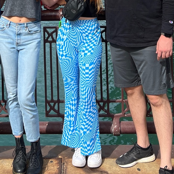 blue checker flare pants - Picture 1 of 5